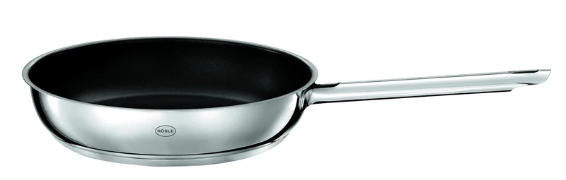 RÖSLE Elegance ProCeraPlus Frying Pan, Non-Stick and Robust, Diameter 28 cm, Heat Resistant up to 260 °C, Ceramic Sealing, Silver, 18/10 Stainless Steel