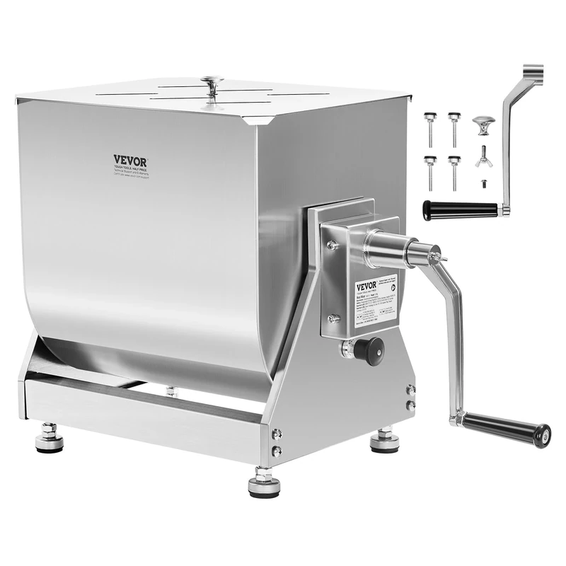 VEVOR Manual Meat Mixer, 40L Tilt Tank Meat Processing Equipment(Mixing Max 40L for Meat), Stainless Steel Meat Mixer, Sausage Mixer Machine with Lid Handle Gear Reducer, Ground Beef Hand Mixer