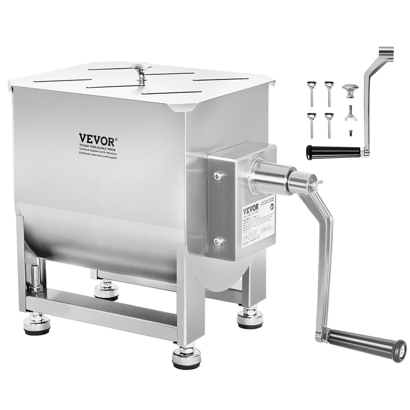 VEVOR Manual Meat Mixer, 40L Fixed Tank – Heavy Duty Stainless Steel Hand Mixer for Ground Beef & Sausage, Max 27.2 kg Mixing Meat Capacity, with Gear Box and Lid Handle
