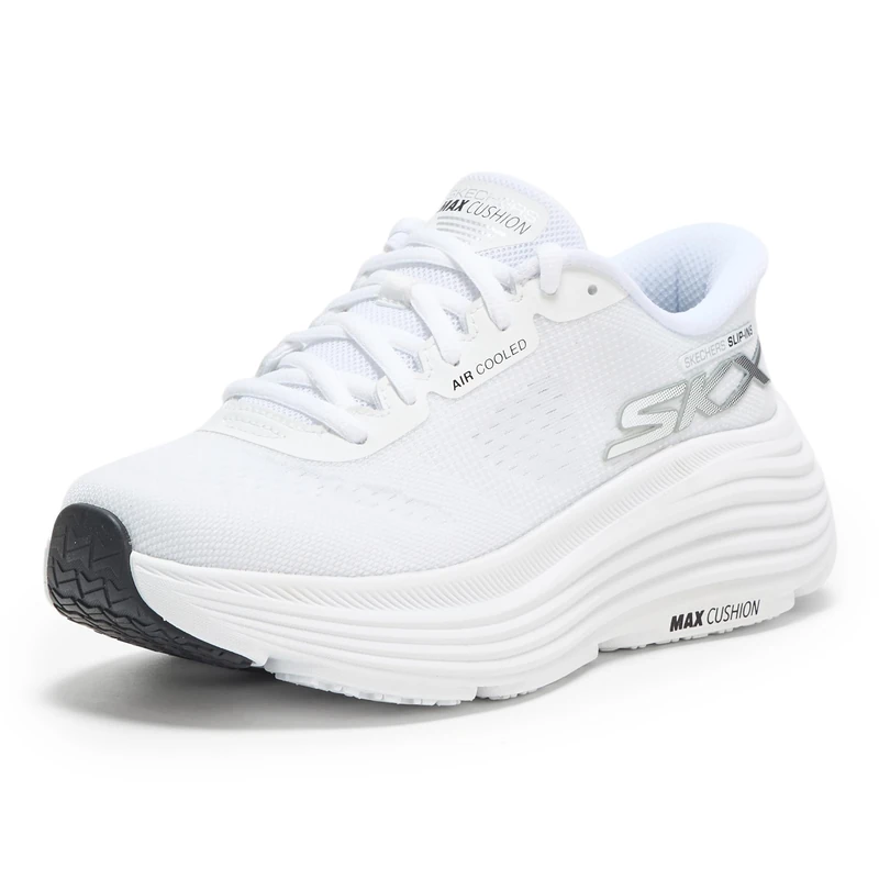 Skechers Women's Max Cushioning Endeavour Hallandale Slip-On Sneakers, White Textile/Black Trim, 6.5 UK