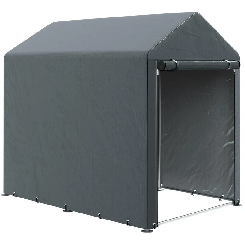 Outsunny 1.2 x 1.8m Garden Storage Shed Tent, Portable Shed Shelter with Galvanised Steel Frame and Large Door, for Motorbike, Garden Tools, Bike Storage, Dark Grey