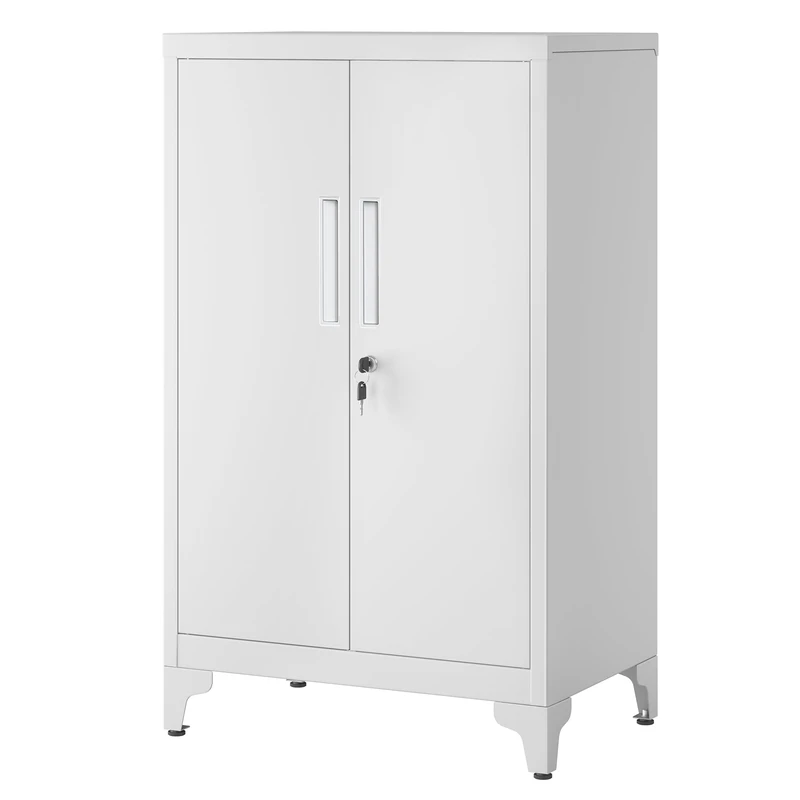 SONGMICS Office Cabinet, Multi-Purpose Cabinet, 2 Doors, Lockable, Steel, for Living Room, Matt Grey OMC012G01