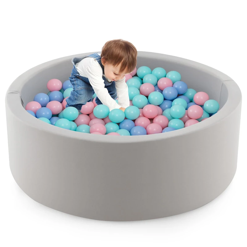 GYMAX Kids Ball Pit, Soft Foam Ball Pool with 200 Ocean Balls, Storage Mesh Bag & Washable Cover, 90x90x30cm Round Balls Pit for 1-6 Years Old Boys Girls (Pink+Green+Blue Balls)