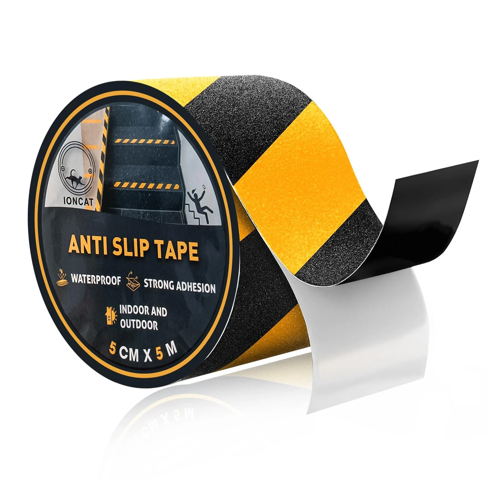 IONCAT Anti Slip Tape Yellow and Black, Grip Tape High Traction Strong Adhesive, Non Slip Tape for Steps Outdoor & Indoor, Safety Hazard Warning Tape Stair Treads, 5 CM x 5 M