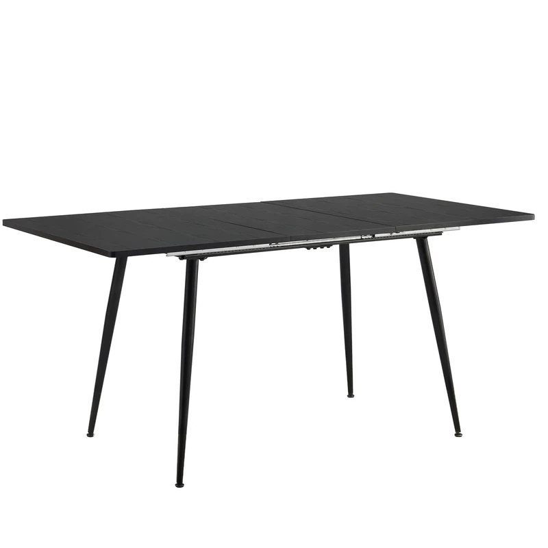 39F Furniture Dream Scandinavian extendable dining table with black wooden top and gold metal legs for kitchen, dining room, living room, black, 120-160x80x75 cm