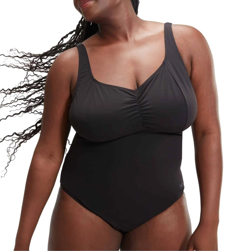Speedo Women's Plus Size Solid Aquanite Swimsuit, Anthracite, 46