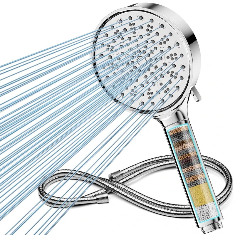 Cobbe Hard Water Filter Shower Head and Hose, High Pressure 6 Spray Mode Showerhead with Filters, Hard Water Softener Filters Shower Head for Residual Chlorine Remove, Chrome