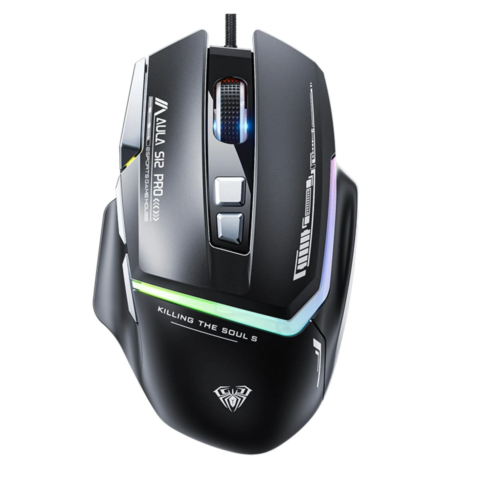 AULA S12Pro Gaming Mouse Wired,6 Adjustable DPI 12800,Ergonomic RGB Backlight Computer Mouse,Programmable PC Mouse with Side Buttons,Gaming Mice for Laptop Mac Gamer(Black)
