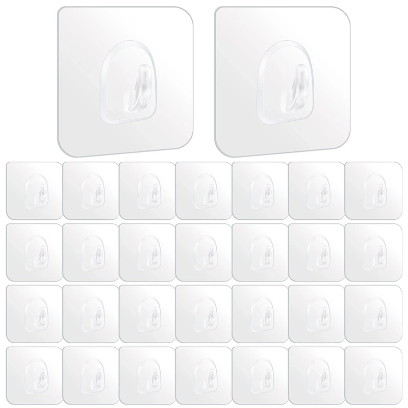 KICQOM Self Adhesive Hooks,30 Packs Extra Strong Sticky Hooks for Hanging,Heavy Duty Stick On Hooks,Wall Mounted Hooks for Bathroom,Kitchen,Closet,Office,Hanging Coat Cloth Towel Key Decorations