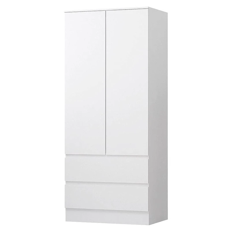 FWStyle Matt White 2 Door 2 Drawer Combination Wardrobe, Scandinavian Bedroom Nursery Storage with Handleless Design, Hanging Rail and Soft Close Hinges, Scratch Resistant, W80 x H180 x D50cm