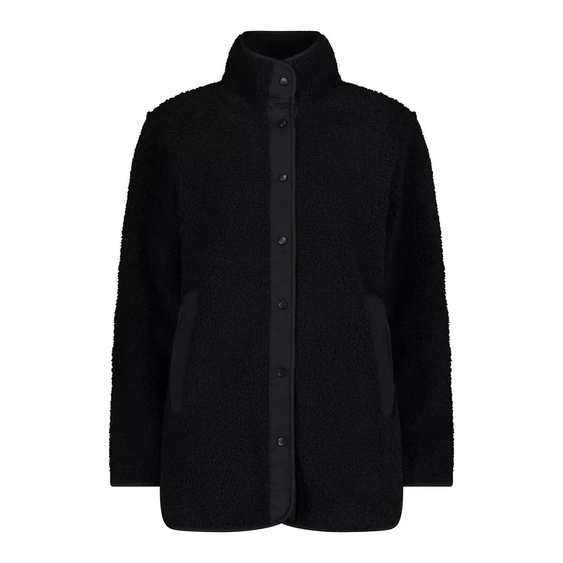 CMP - Women's Highloft Teddy Fleece Long Jacket, Black, 14 UK