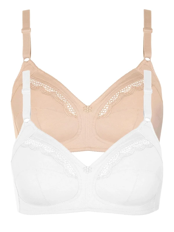 Lisca Women's Pack of 2 Non-Wired Bra Manja 020146 Skin-White 40C