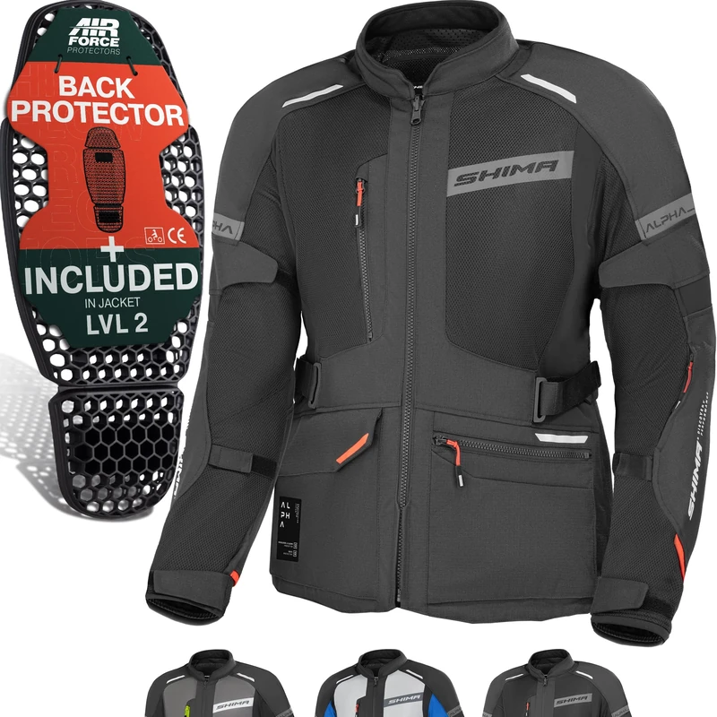 SHIMA ALPHA Motorbike Jackets for Men AIRFORCE Back Protector Armour Riding Motorcycle Jacket Summer Winter Bikers Suit Waterproof Lightweight Armoured Motorcycles (Mens, Black, M)