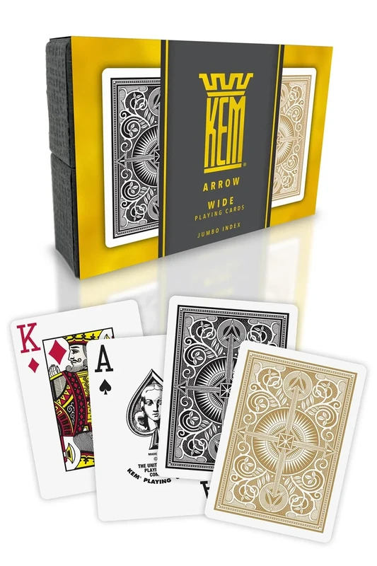KEM Arrow Black and Gold Plastic Playing Cards, Jumbo Index, Poker Size, Premium Playing Cards, Casino Grade Poker Cards, 2 Decks of Cards