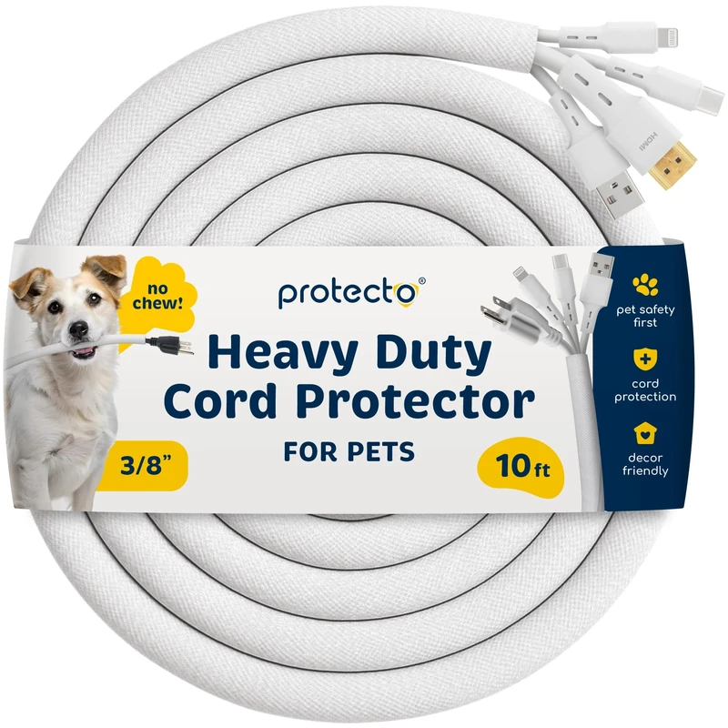 PROTECTO Wire Protector from Pets, White Cable Sleeve Tidy Tube Animal Proof, 3m Odor-Free Cat & Dog Chew Resistant Floor Cable Cover, Cord Organizer for Power, Lightning, RCA & HDMI Cables - Image 1