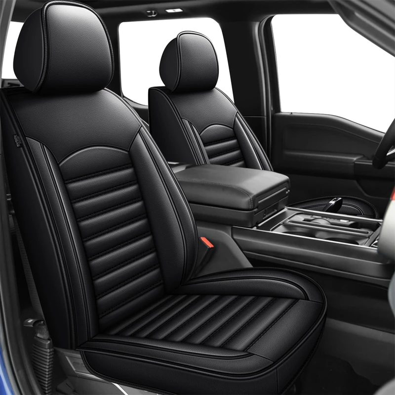 IKABEVEM Seat Covers for Ford F150 2009-2023 2024 - F250/F350/F450 2017-2024 Waterproof Leather Truck Car Seat Covers Full Set (5 Seat, Black Line)