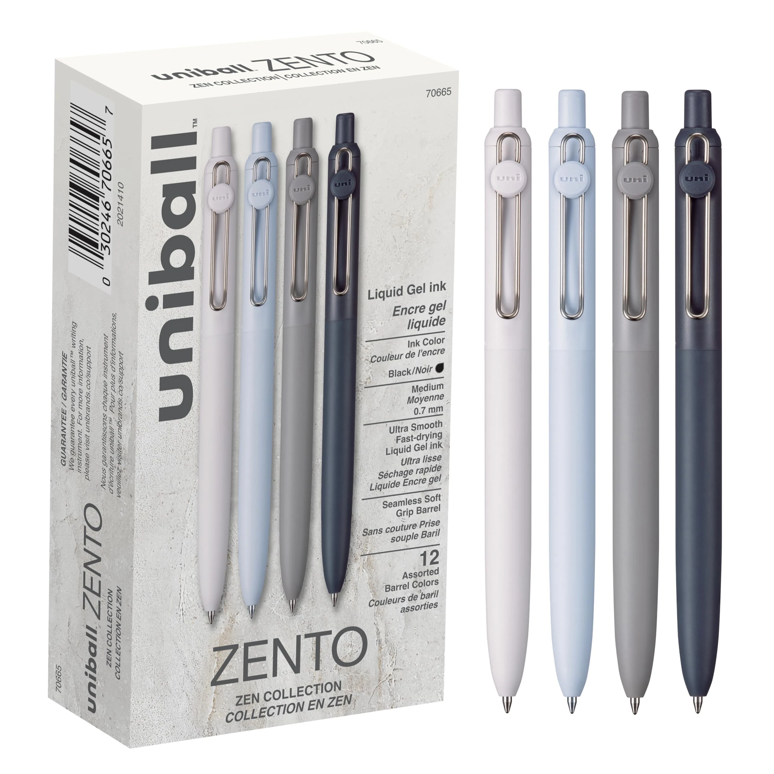 Uniball Zento Gel Ink Rollerball Pens, 12 Black Medium Point Smooth Writing Pens, Colored Japanese Pens, Zen Colors