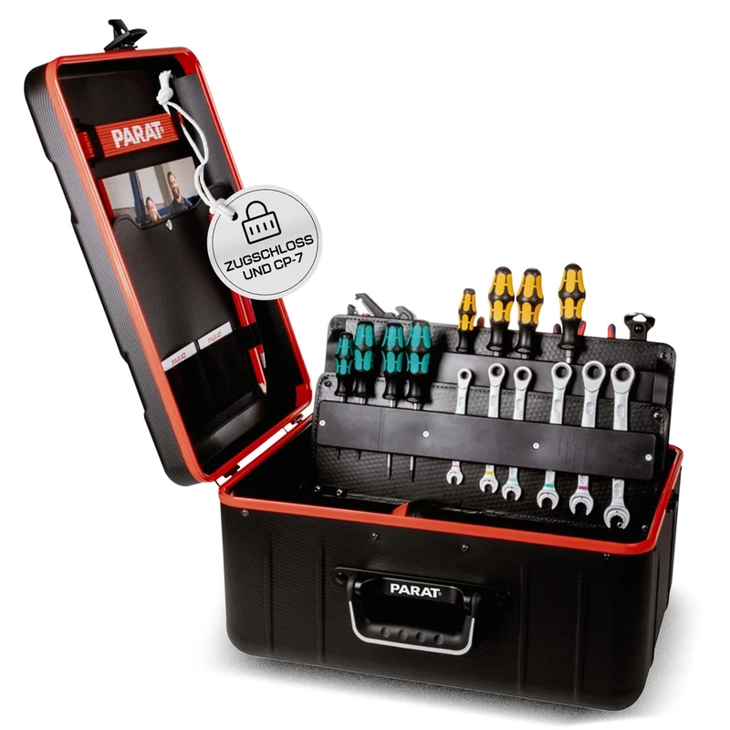 Parat PARACTIVE 35 CP-7 (Tool Box with Pull Lock, 1 Key, Size XL, Plastic & Aluminium, Black and Red) 82000151
