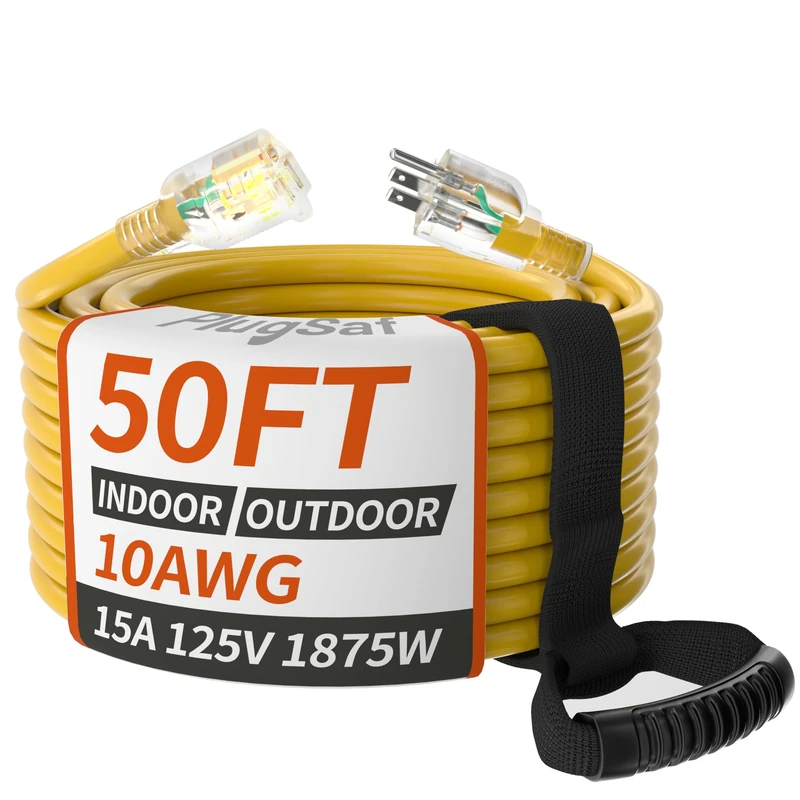 Outdoor 10/3 Gauge 15A 1875W 3 Pin Flexible Copper ETL Yellow Extension Cable