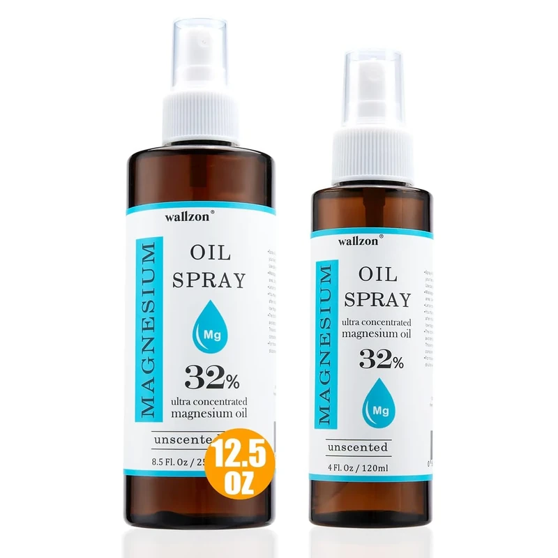 Pure Magnesium Oil Spray, High Potent 32% Concentration, Better Sleep, Muscle Ache and Stress Relief, Body Odor Reduction, Topical Pure Magnesium Oil Spray for Feet