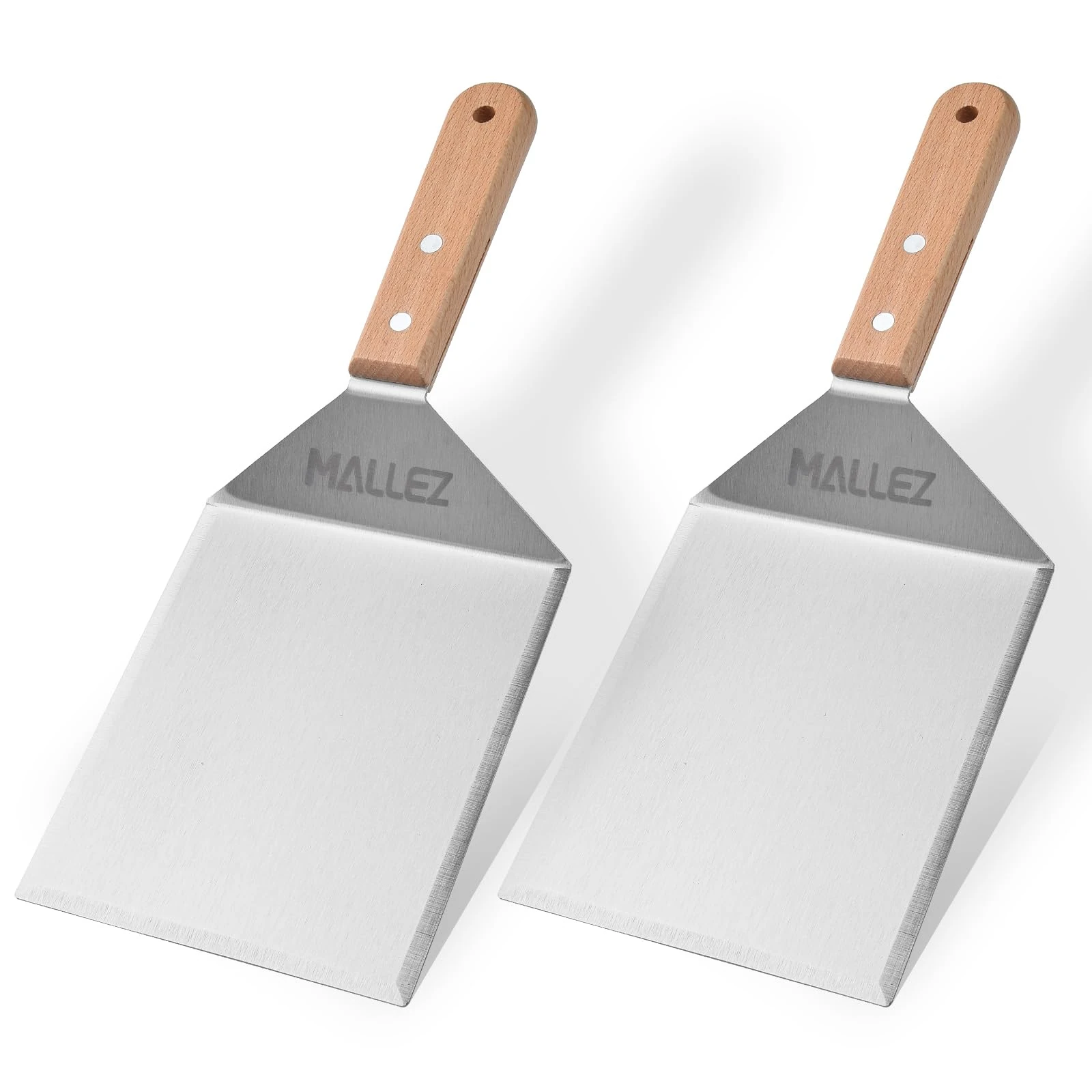 Mallez Pack of 2 Stainless Steel Griddle Grill Spatula, 6 x 5 Heavy Duty Barbecue Turner with Beveled Edges - Barbecue Hamburger Grilling Griddle Accessories