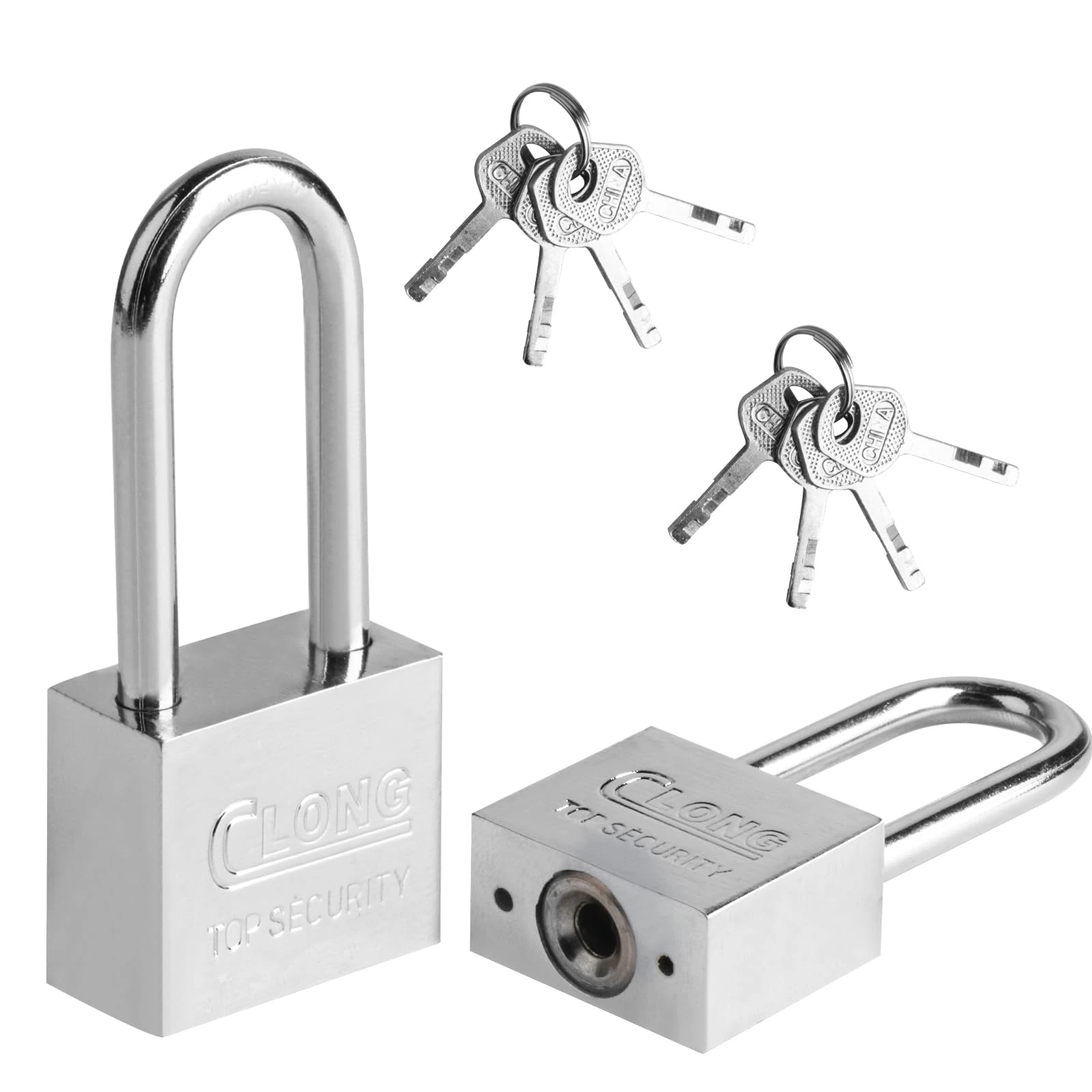 2 Pcs Long Shackle Padlocks With Keys - Keyed Outdoor Locks for Shed, Gym Locker, Fence, Garage, Garden Gate, Suitcase [2 Pack] [8 Keys]