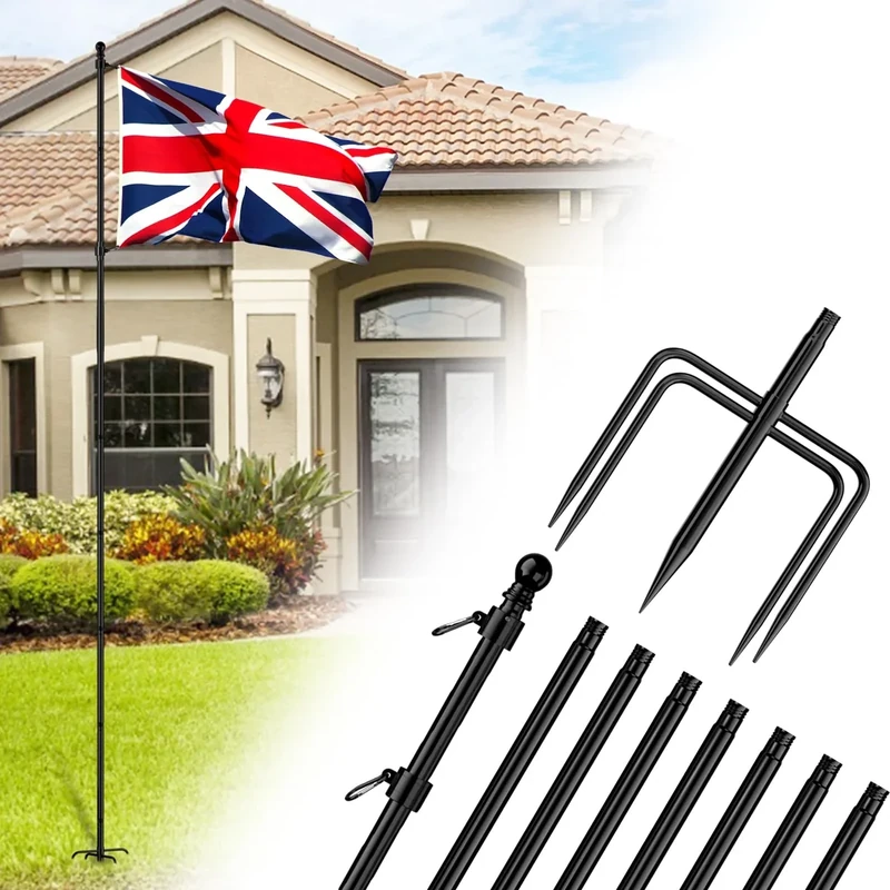 ZMTECH 10FT Flag Pole for Garden, 300cm Heavy Duty Flagpole with 5 Prongs Holder, Extra Thick Flag Pole Kit for Outdoor(Black, Without Flag)