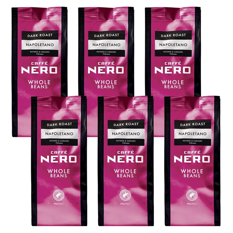 Caffè Nero - Classico Whole Roasted Coffee Beans (6 x 200g Bulk Pack, Napoletano Beans)