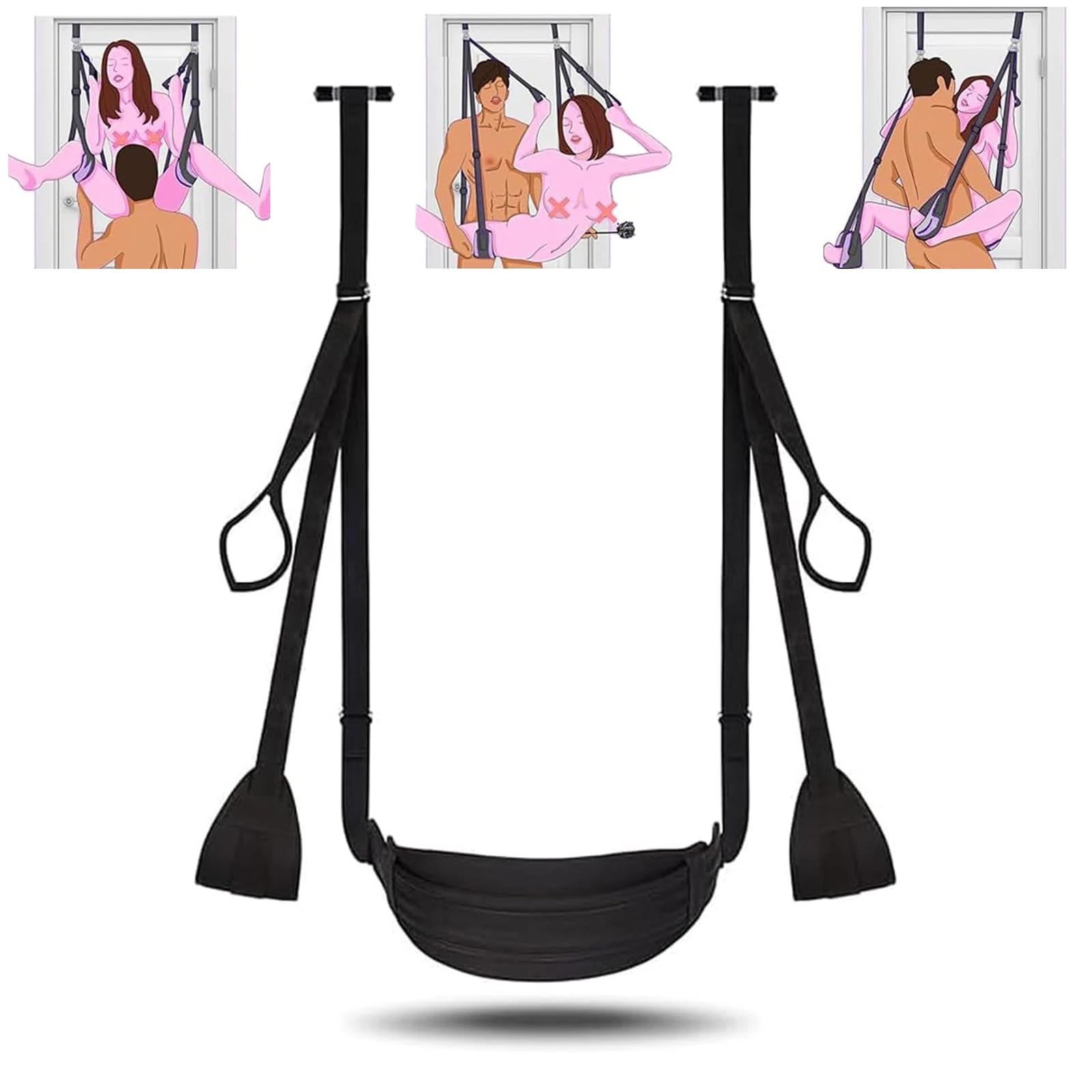 Door Sex Swing Love Slings with Widen Seat Cushion, BDSM Door Hanging Bondage Set Handcuffs Leg Restraints Spreader Adult Toys, Straps Adjustable Max Load 300lbs, Couples Travel Gifts