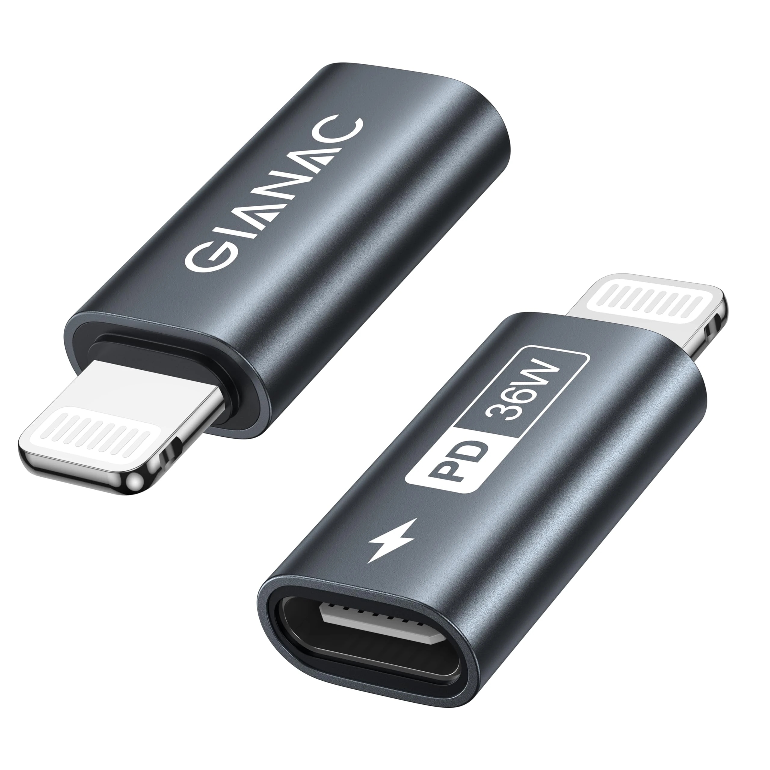 GIANAC USB C to Lightning Adapter (2Pack) USB C Female to Lightning Male Adapter Supports 36W PD Fast Charging compatible with iPhone 14 13 12 11 12 Pro Max iPad Pro,Not for Audio/OTG