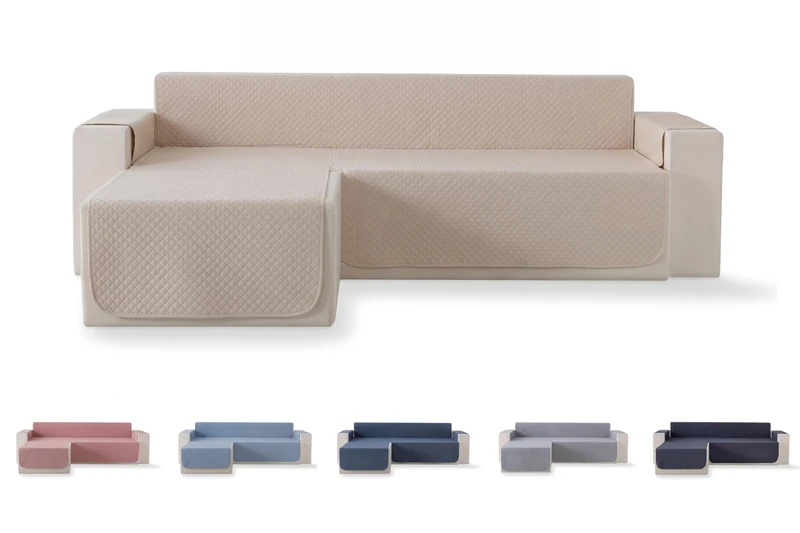 Todocama Sofa Cover Seat Protector Padded Diamond Pattern Breathable Easy Clean Beige Sand Chaise Left 200cm - Image 1