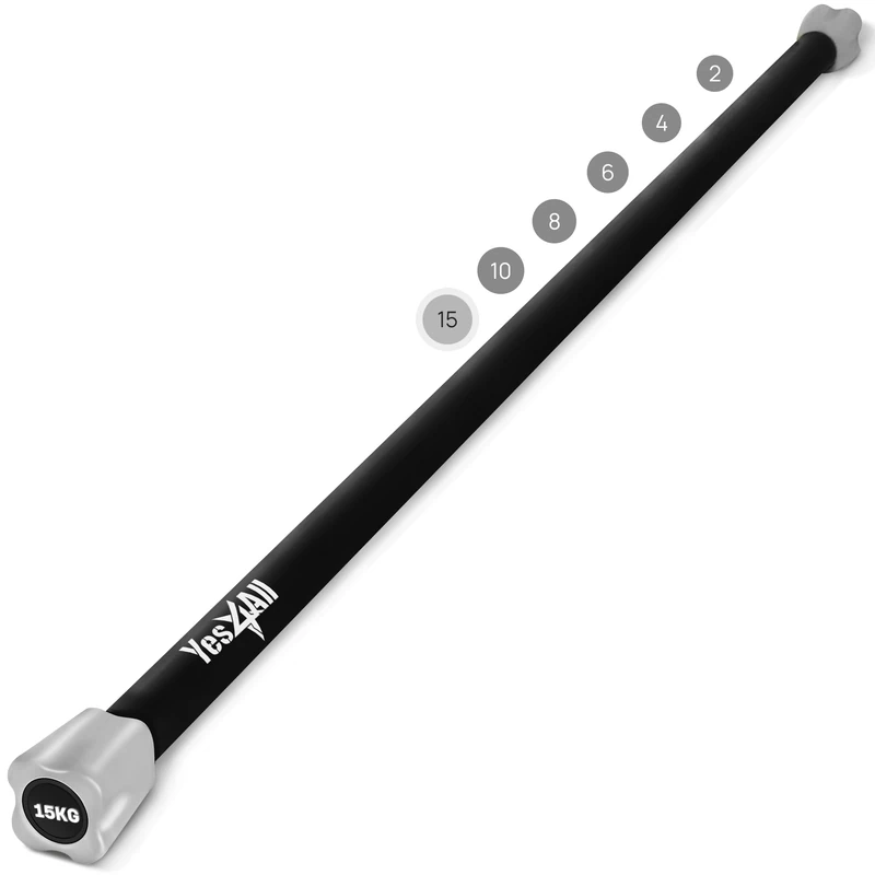 Yes4All Total Body Weighted Workout Bar 2-15 kg, Barbell for lifting for Aerobic, Yoga, Pilates and Exercise Strength Training in Home & Gym, Weighted bar Racks, Single/Combo