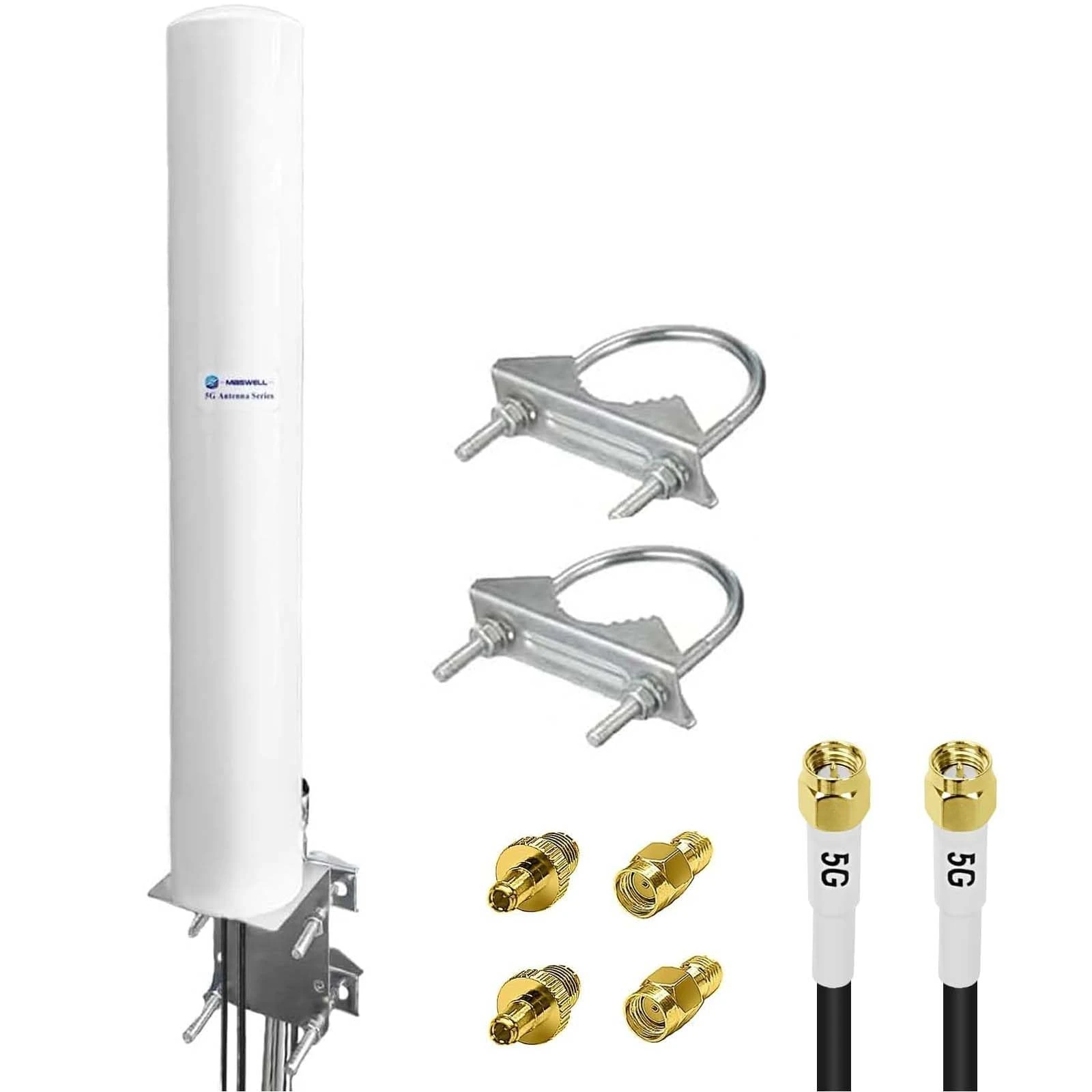 Maswell 4G 5G Antenna Outdoor - 2X2 MIMO External Aerial Cross-polarized Cellular 700-6000MHz for Vodafone Three EE O2 4G LTE 5G Router Modem | 2x SMA-Male & TS9 & RP-SMA, Not for Speed Competition