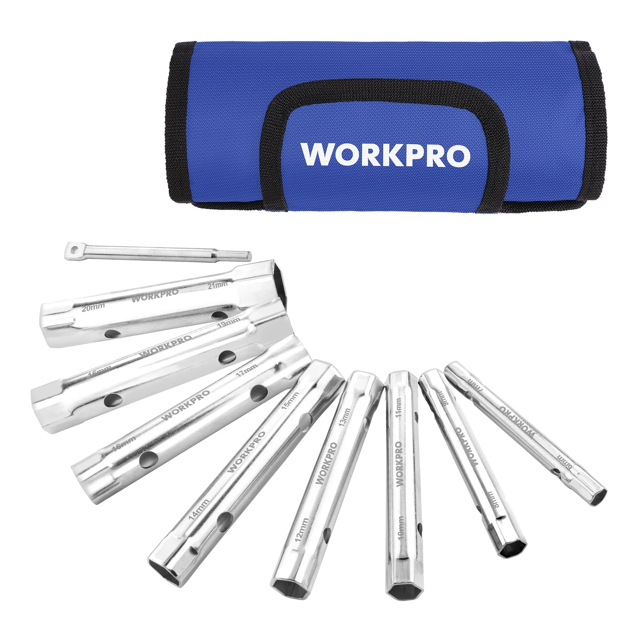 WORKPRO 9-Piece Shower Valve Socket Wrench Set, Metric Box Spanner Dual-Ended Wrench Socket for Water Tap Maintenance, Tap Spanner Set with Storage Bag