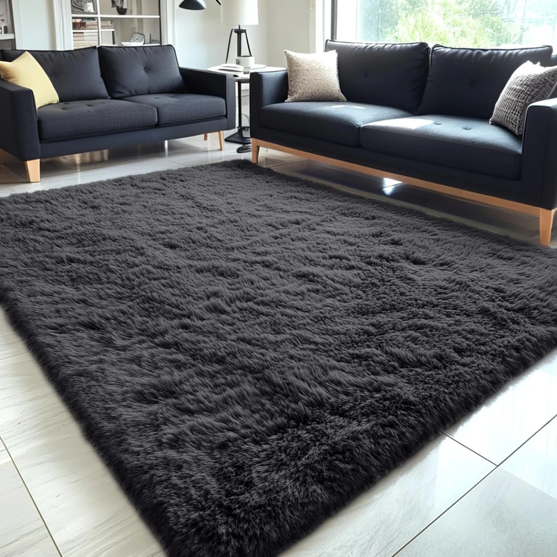 OLANLY 5x8 Machine Washable Large Area Rugs for Living Room, Bedroom, Soft Fluffy Shaggy Bedside Rug, Indoor Floor Carpet for Kids Girls and Boys, Dorms, Nursery, Home Decor Aesthetic, Black