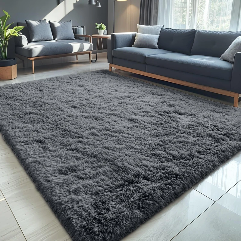 OLANLY Large Rugs for Living Room Bedroom Soft Fluffy Long Pile Bedside Indoor Floor Carpet for Kids Girls Boys Dorms Children's Room Aesthetic Decoration Grey
