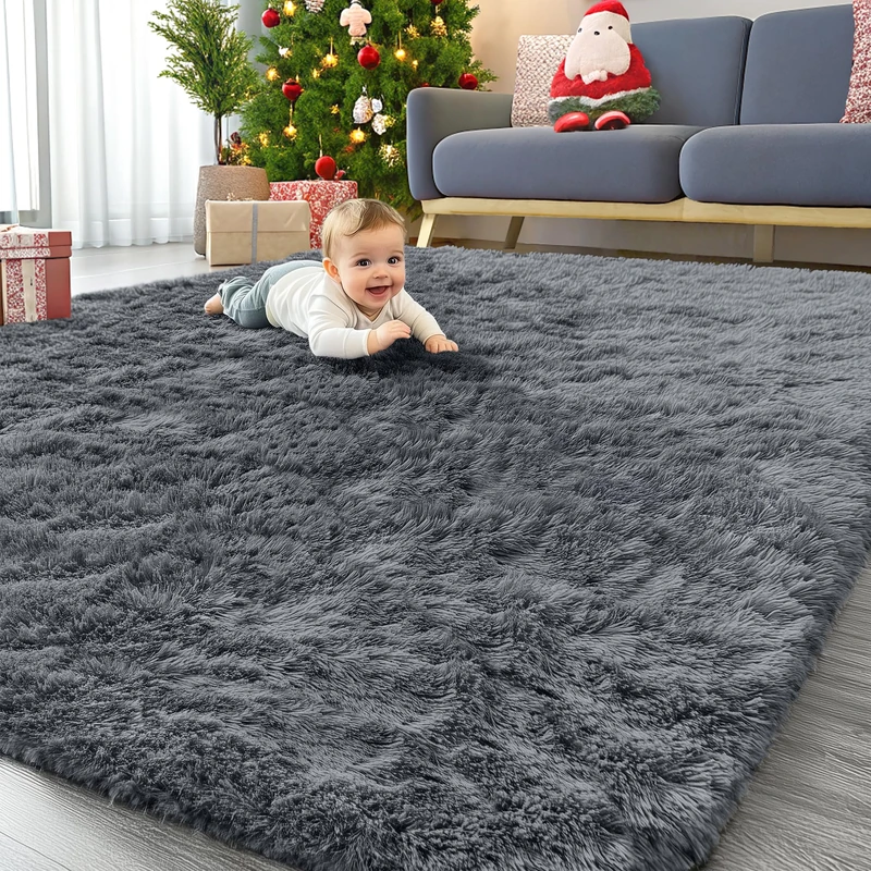 OLANLY 6x9 Machine Washable Large Area Rugs for Living Room, Bedroom, Soft Fluffy Shaggy Bedside Rug, Indoor Floor Carpet for Kids Girls and Boys, Dorms, Nursery, Home Decor Aesthetic, Grey