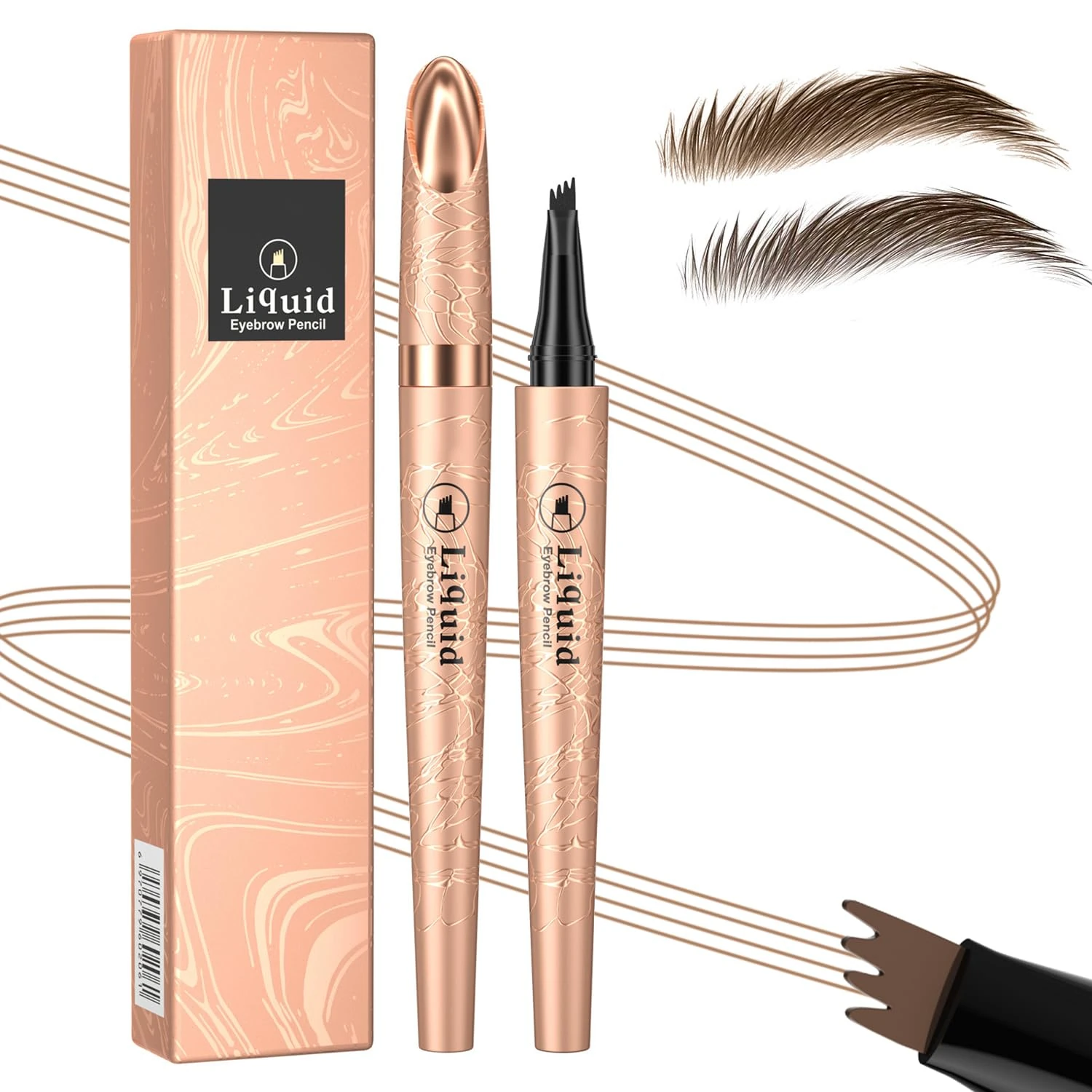 Microblading Eyebrow Pen-2024 New Eyebrow Pencil with 4 Fork Tip for Natural-Looking Hair-Like Defined Brows, Long-Lasting for 24 HR Wear, Waterproof Eyebrow Pen Light Brown