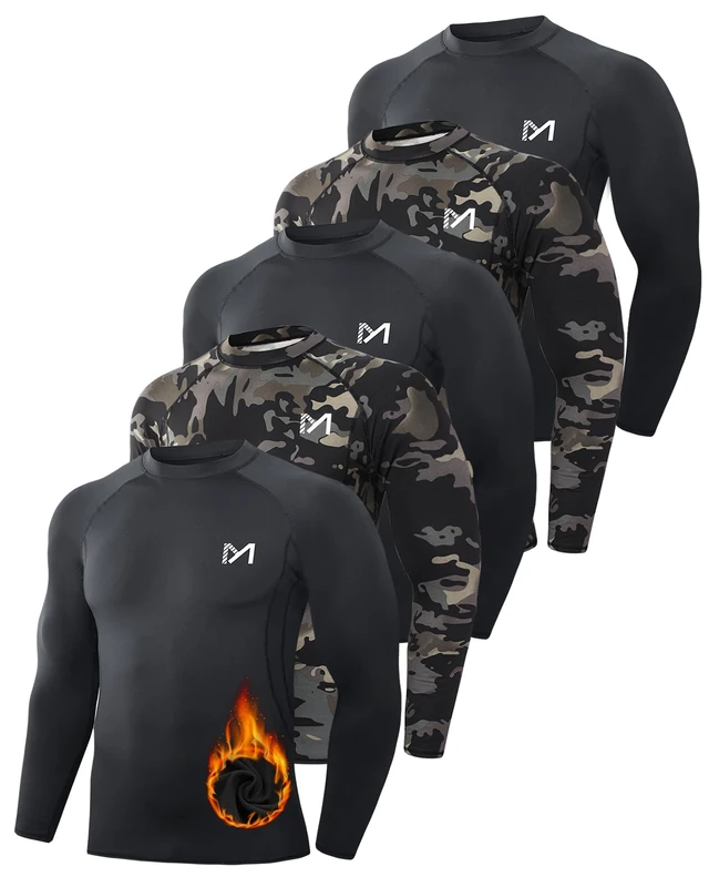 MEETWEE Men's Thermal Underwear Tops,Thermal Shirt Long Sleeve Compression Shirt Functional Shirt Breathable Thermal Undershirt Men Sports Shirt for Running Fitness Gym