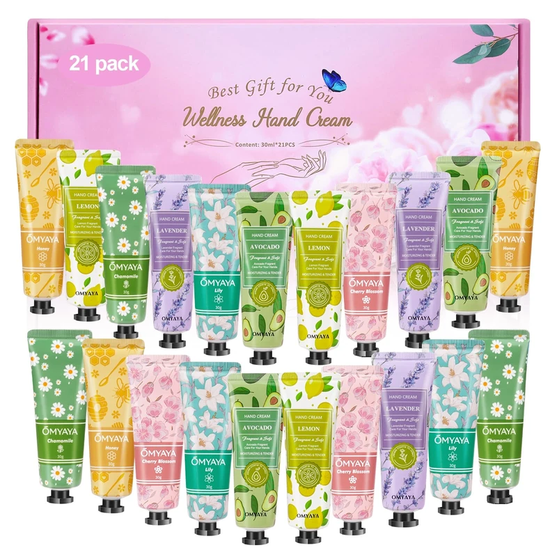 Hand Cream Set, 21 Pack Hand Creams Women's Gift Set, Fragrant Hand Foot Day Night Cream Moisturizer, Mini Hand Cream Pack, Small Gift Set Body Cream for Women and Men, Christmas & Birthday Gift