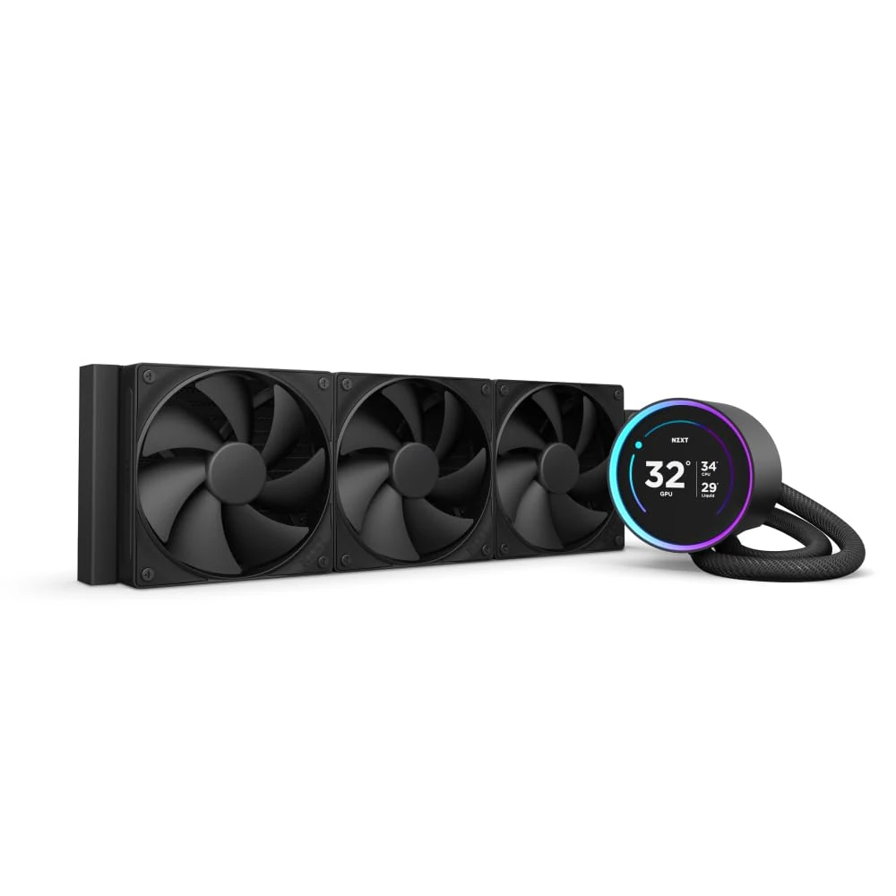 NZXT Kraken Elite 360 - AIO CPU Liquid Cooler - 360mm Radiator - 3 x F120P Fans - Customizable 2.72" IPS LCD Turbine Pump - Intel® LGA 1700, 1200/115X, 1851 - AMD® AM5, AM4 - Black