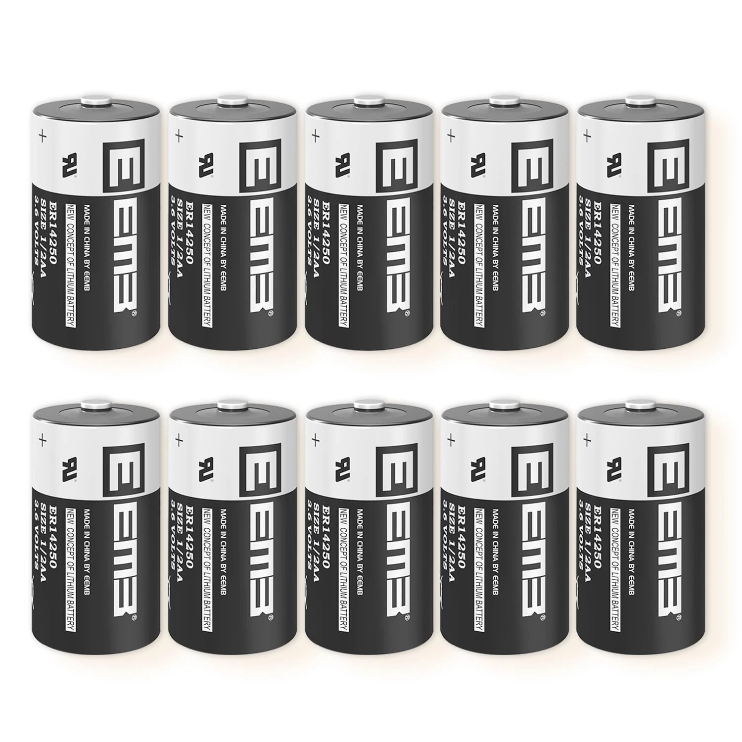 EEMB ER14250 10Pack 1/2 AA 3.6V Lithium Battery 1200mAh Li-SOCL₂ Non-Rechargeable Battery XL-050F SB-AA02 LS14250 TL-5902 TL-2150 Long-Life for Home Automation, Alarms, & More