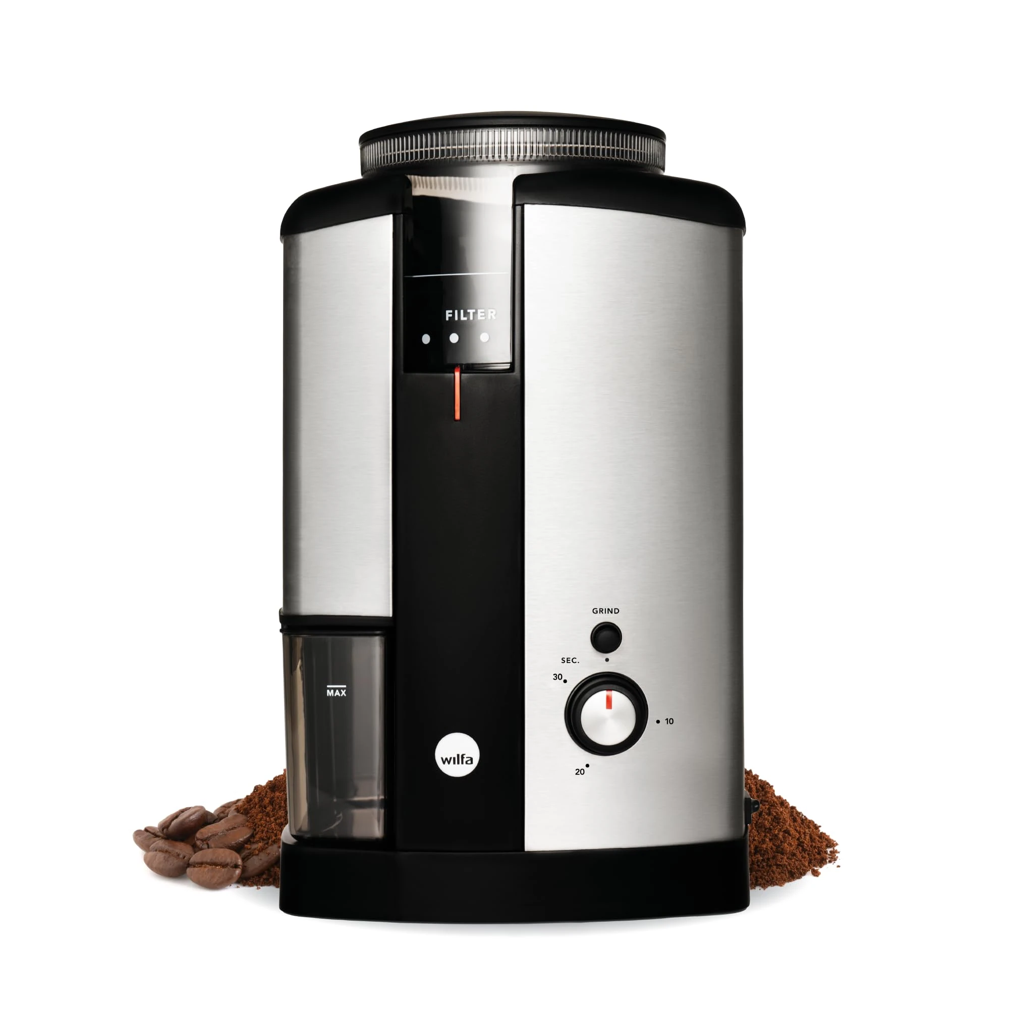 Wilfa Svart Coffee Grinder - Electric Burr Coffee Grinder Machine - Auto Switch-Off - 5 Settings, Filter to French Press Powder, 250g Bean Hopper