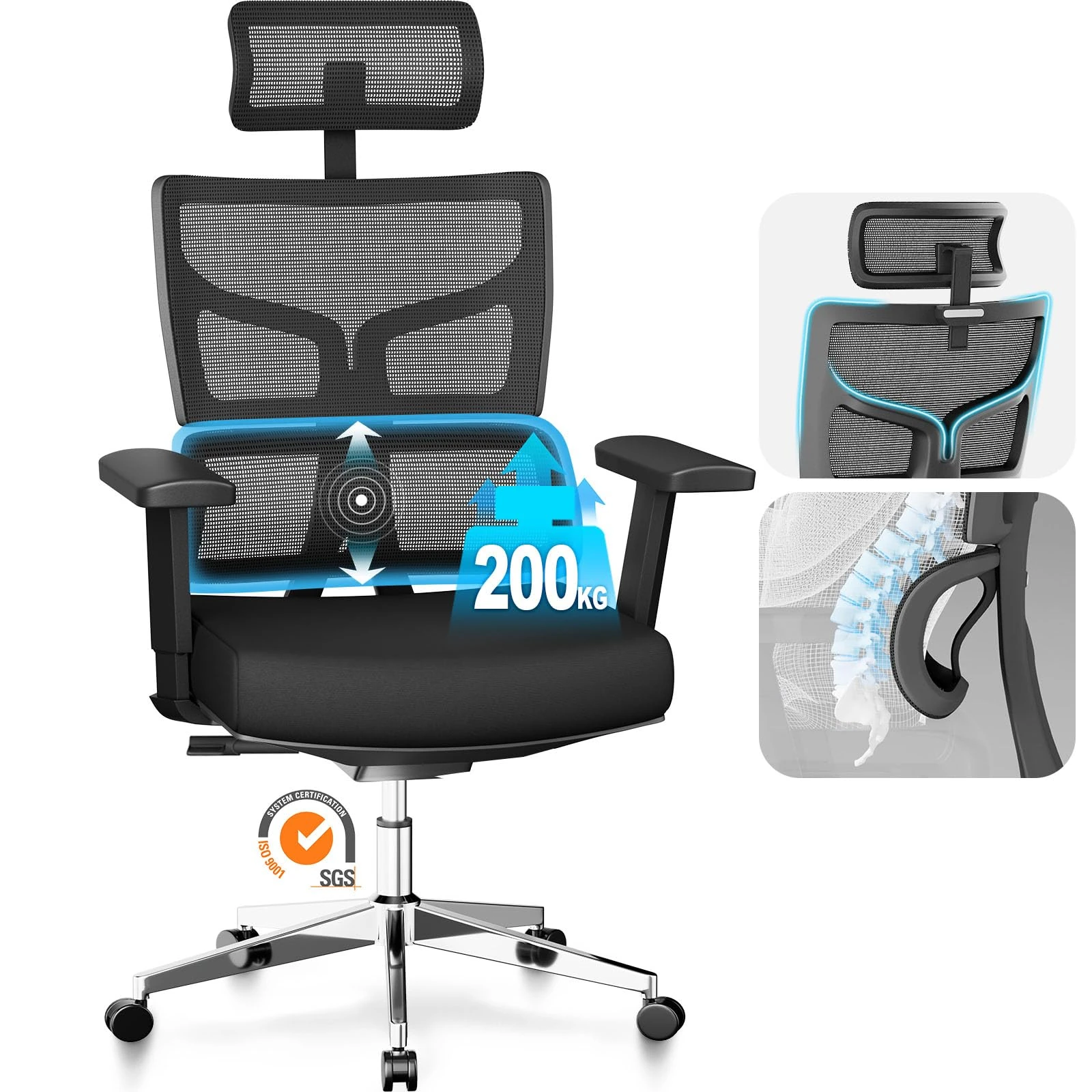 MELOKEA XL ReliefBack Max Ergonomic Office Chair | Foundational Sacral-Lumbar Support | 440lbs (200kg) Heavy Duty Mesh Chair for Big & Tall | 3D Armrests & Recline Lock Computer Desk Chair