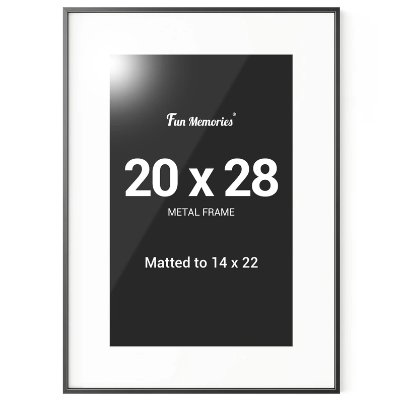 Fun Memories 20x28 Picture Frame, Black Aluminum 20x 8 Poster Frames with 14x22 Removable Mat,Wall Display Frames for Vertical or Horizontal, Set of 1