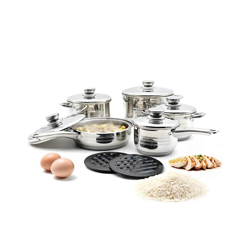 Avilia Set of 12 Stainless Steel Cookware Set Suitable for All Types of Hobs – Each Pot Has a Special Lid – Ideal for Cooking All Types of Dishes