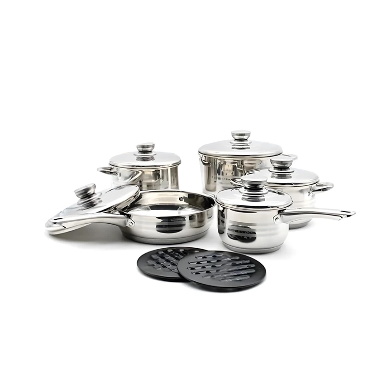 Set of Stainless Steel Cookware with Casserole, Frying Pan, Saucepan and Lids – Ideal for Cooking Various Dishes on Any Type of Hob, Also Induction