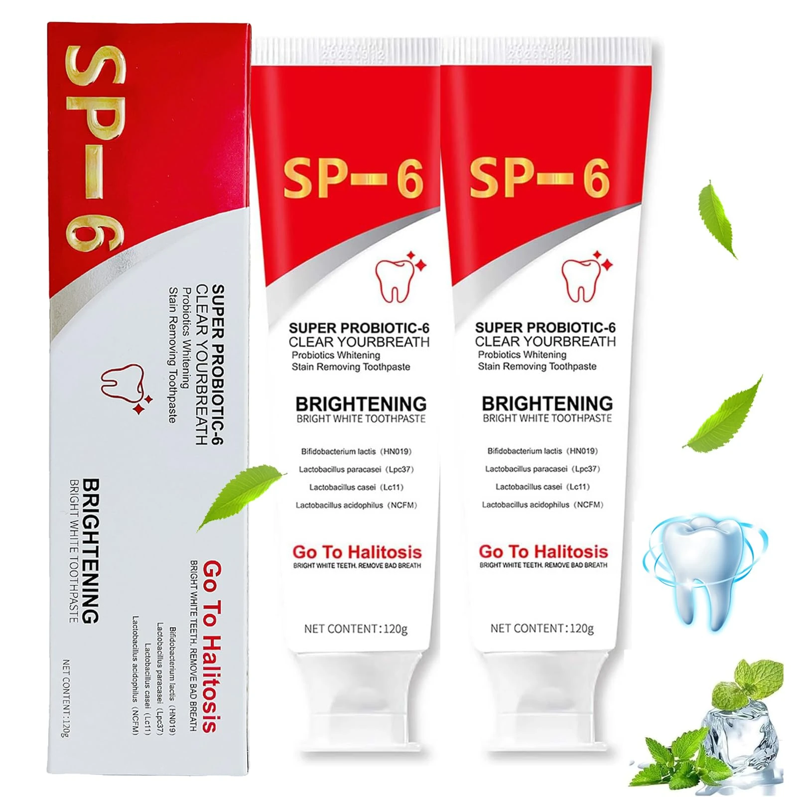 SP-6 Ultra Whitening Toothpaste,Sp-6 Toothpaste Probiotics,Sp6 Tooth Whitening,Fresh Breath,Deep Cleaning,Oral Care for Healthier Teeth,120g*2