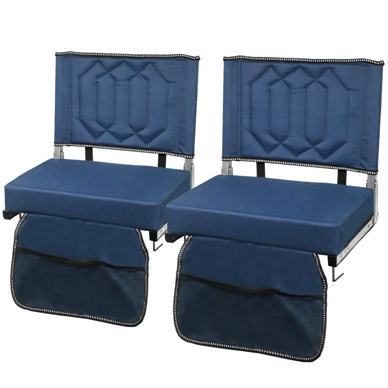 Stadium Seats for Bleachers with Back Support, Bleacher Seats with Backs and Cushion Wide, Portable Folding Comfort Stadium Chair with Shoulder Strap, Carry Handle, Storage Pockets, Navy, 2Pack