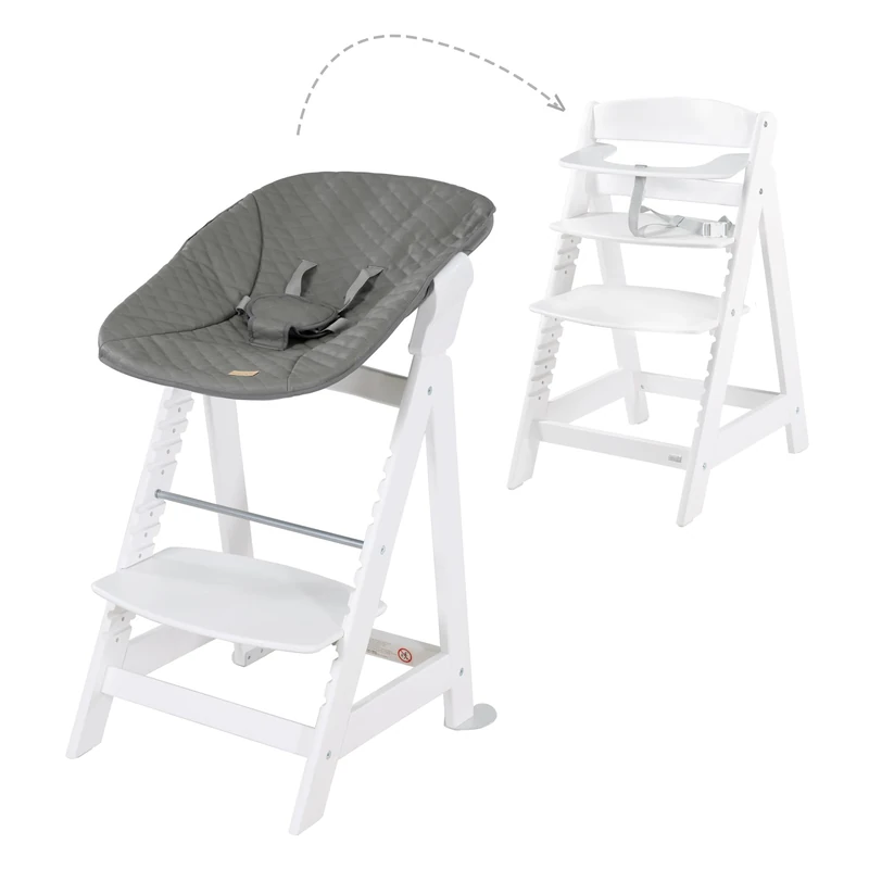 roba Highchair, Born Up Click - Complete Set 2 in 1 with Attachment - for Children from 0 Months - Color White-Grey